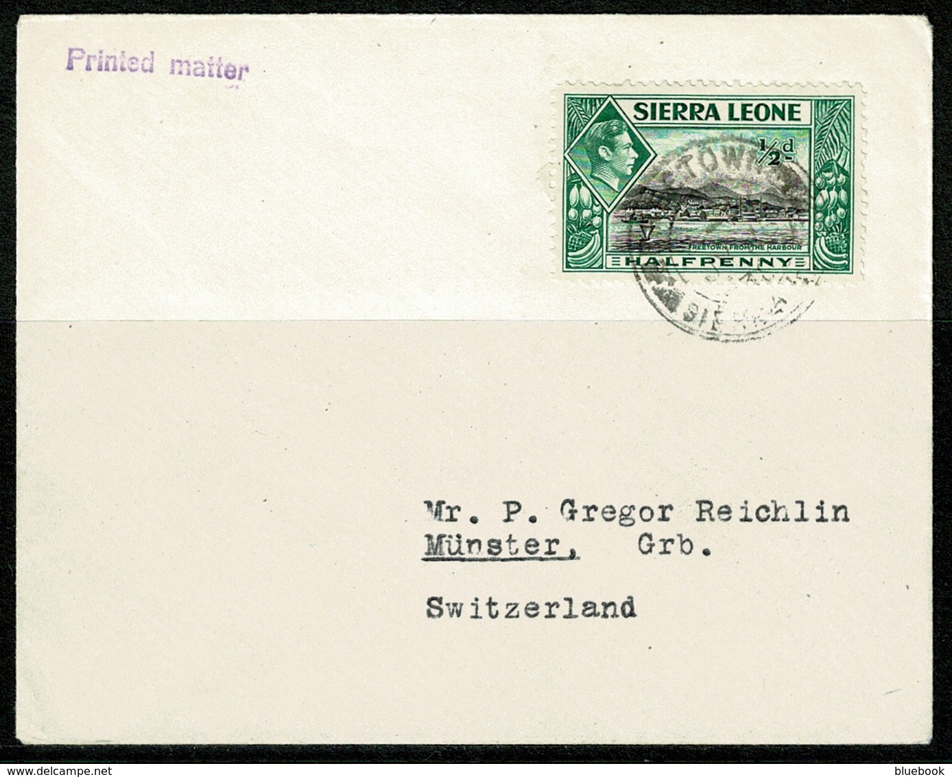 Ref 1233 - 1938 Cover - Sierra Leone To Switzerland 1/2d Printed Matter Rate - Sierra Leone (...-1960)