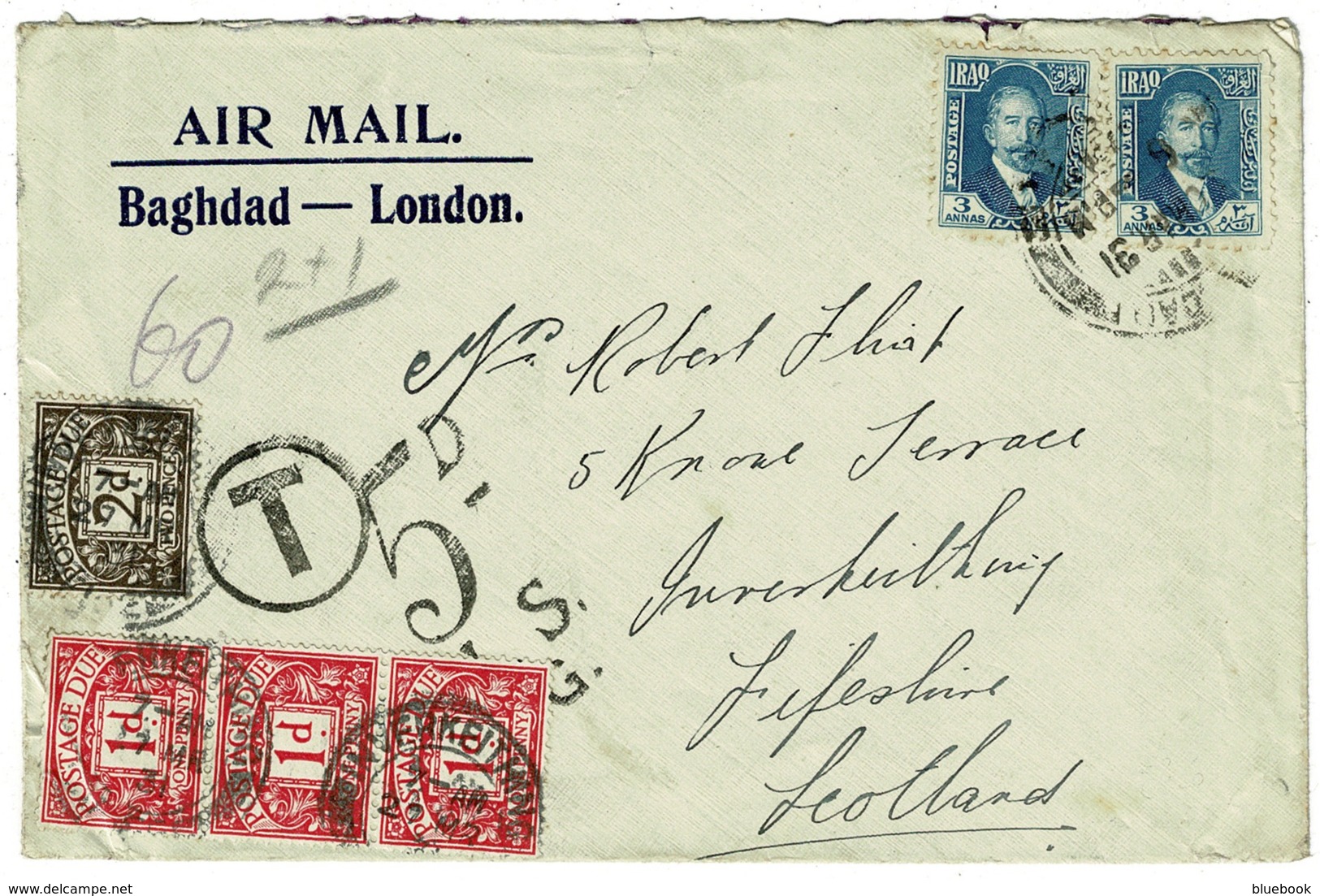 Ref 1233 - 1931 Airmail Cover - Iraq To Inverkeith Scotland - GB 5d Postage Due Good Marks - Iraq