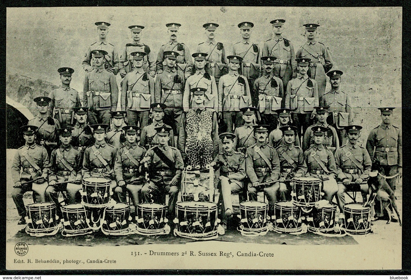 Ref 1233 - Military Postcard - Crete Greece - British Troops - 2nd Sussex Regiment Drummers - Greece