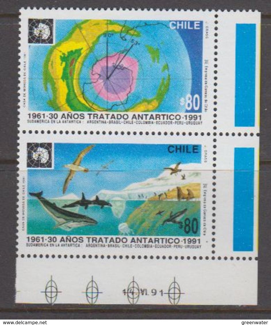 Chile 1991 Antarctic Treaty 2v Se Tenant (corner) ** Mnh (40979D) - Chili