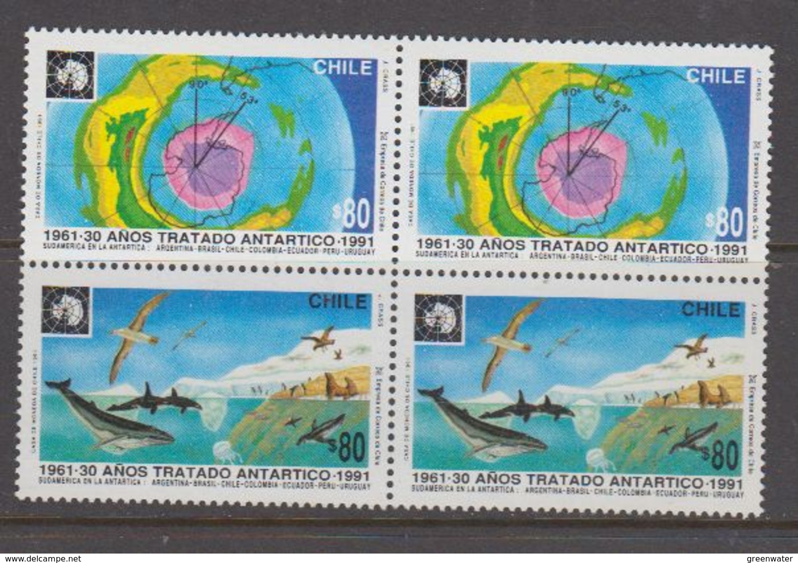 Chile 1991 Antarctic Treaty 2v Se Tenant (pair) ** Mnh (40979E) - Chili