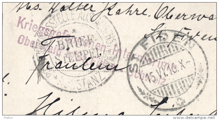 Schweiz - 1916 - Censored POW-postcard From OBERWAID B. St FIDEN To Dresden / Deutschland - Documenten