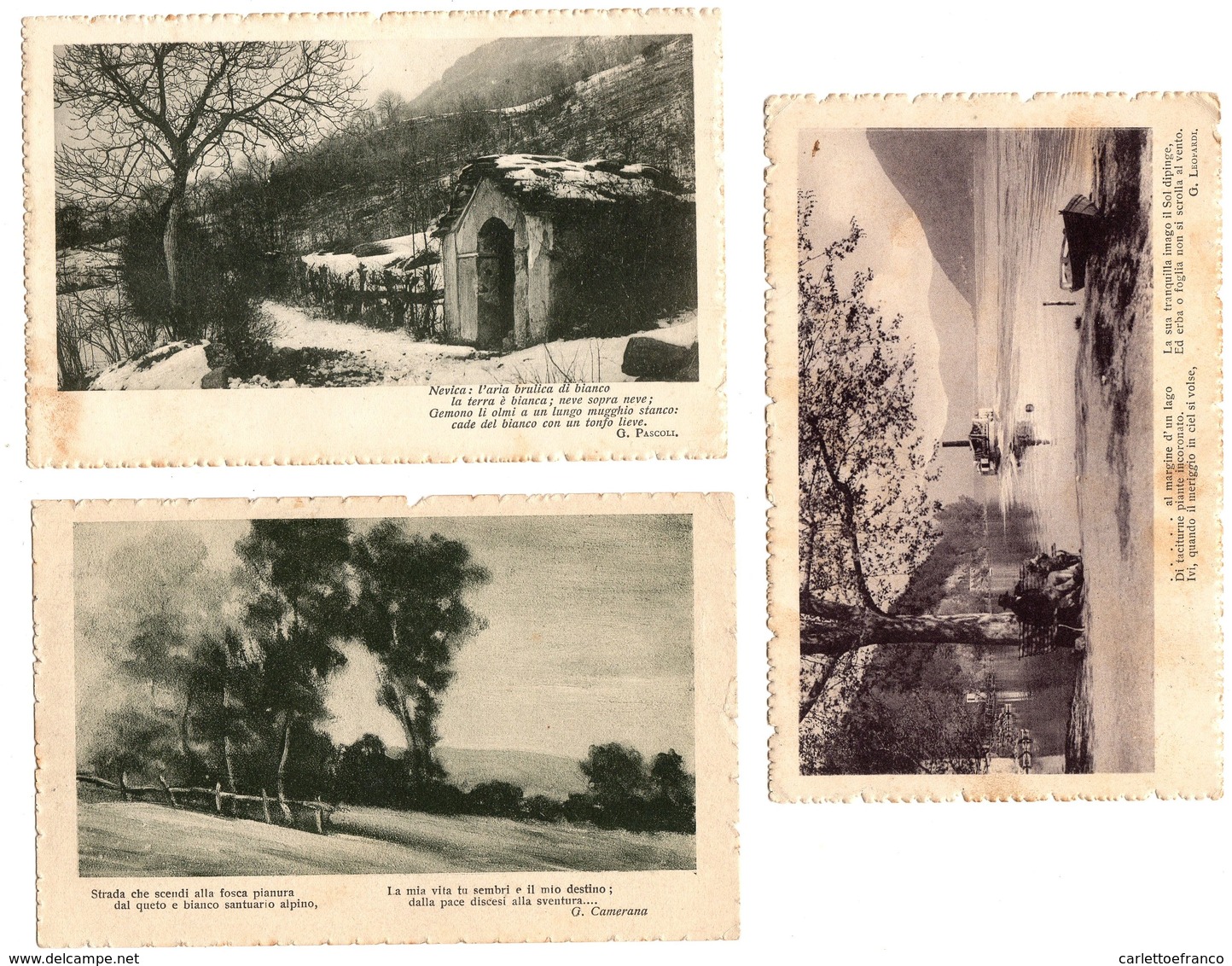 3 Cartoline Paesaggistiche Con Poesie Viaggiate 1916 Con Bolli Asportati Per Scritte Sottostanti  (   210  ) - Photographie