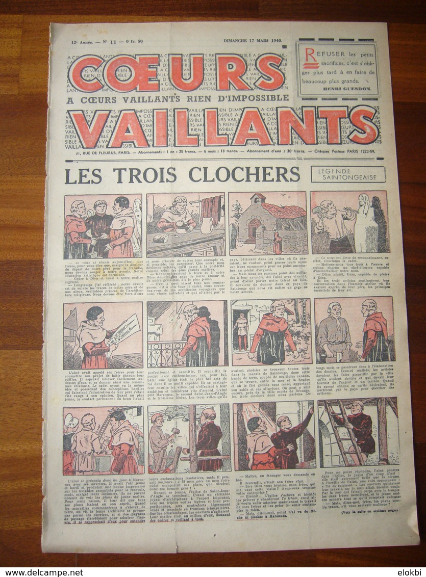 Cœurs Vaillants N° 11 Du 17 Mars 1940 - Autre Magazines