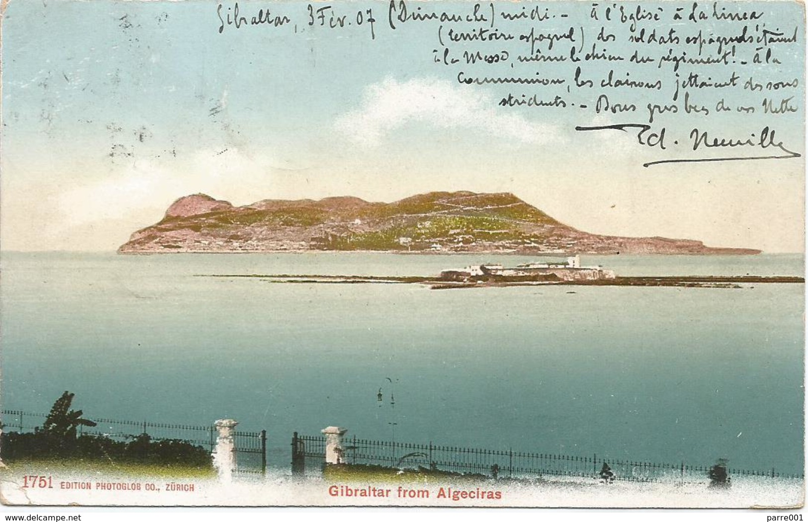 Gibraltar 1907 Seen From Algeciras No. 1751 By Edition Photoglob Co., Zürich Viewcard To Belgium - Gibraltar