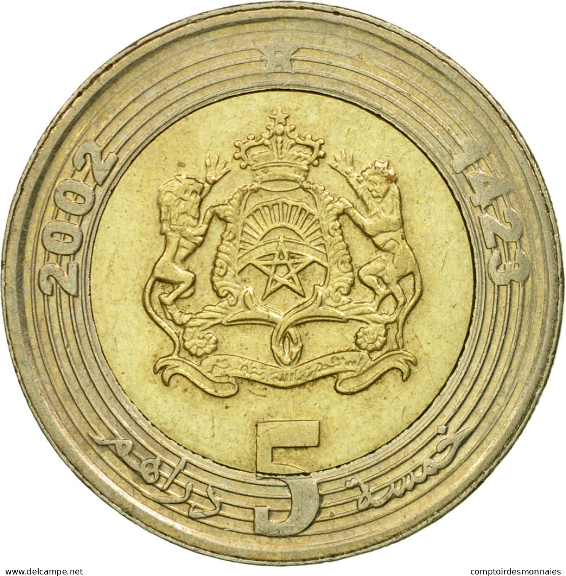 Monnaie, Maroc, Mohammed VI, 5 Dirhams, 2002/AH1423, Paris, TTB, Bi-Metallic - Maroc