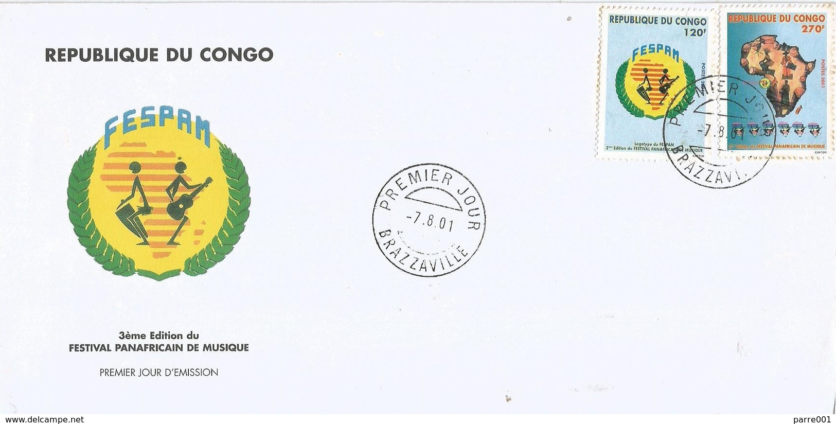 Congo 2001 Brazzaville FESPAM Music Festival FDC Cover - FDC