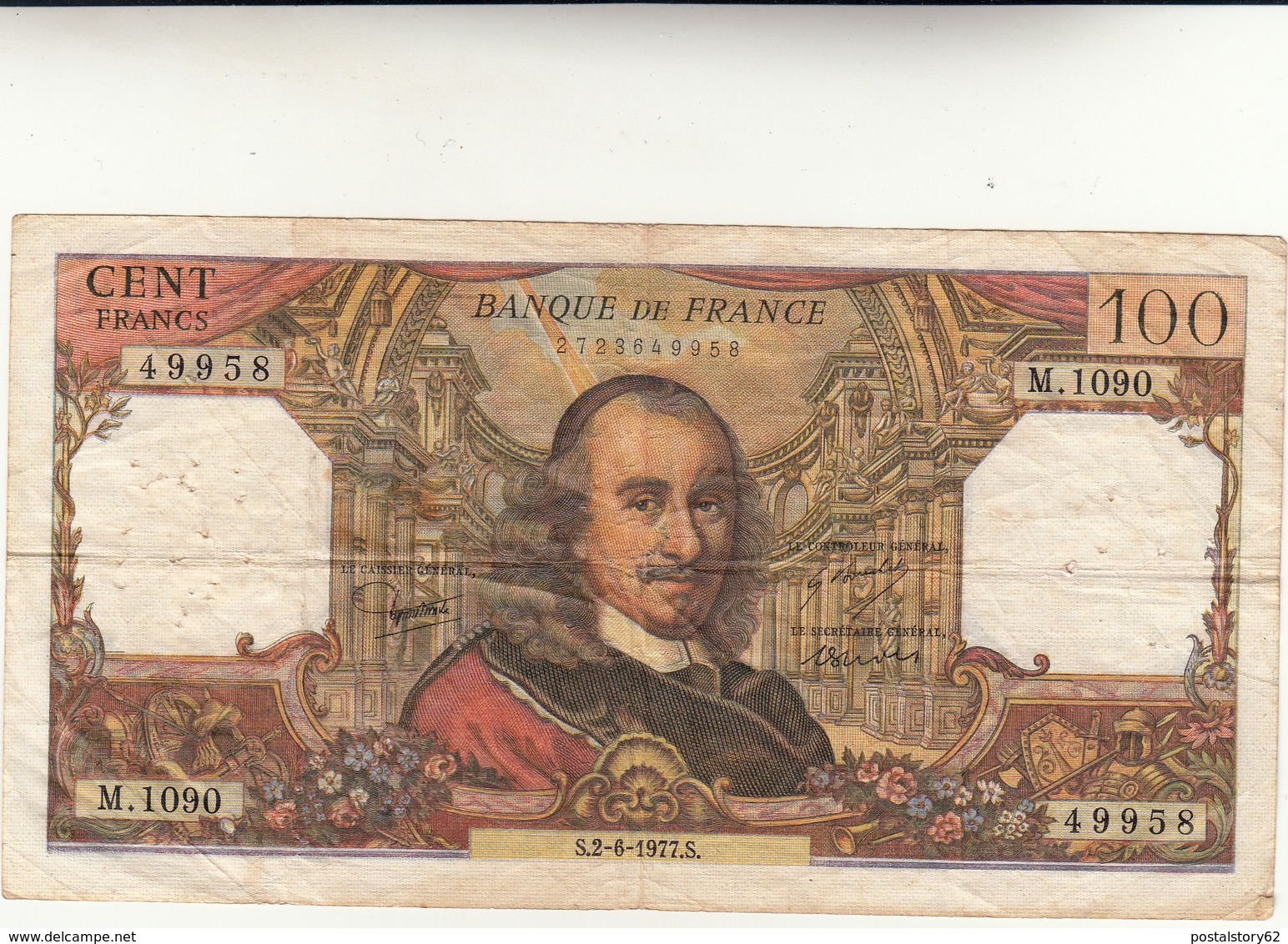 Francia, Banconota 100 Francs ( Pierre Corneille ) 1977 Qualche Piega Cons. BB - 100 F 1964-1979 ''Corneille''