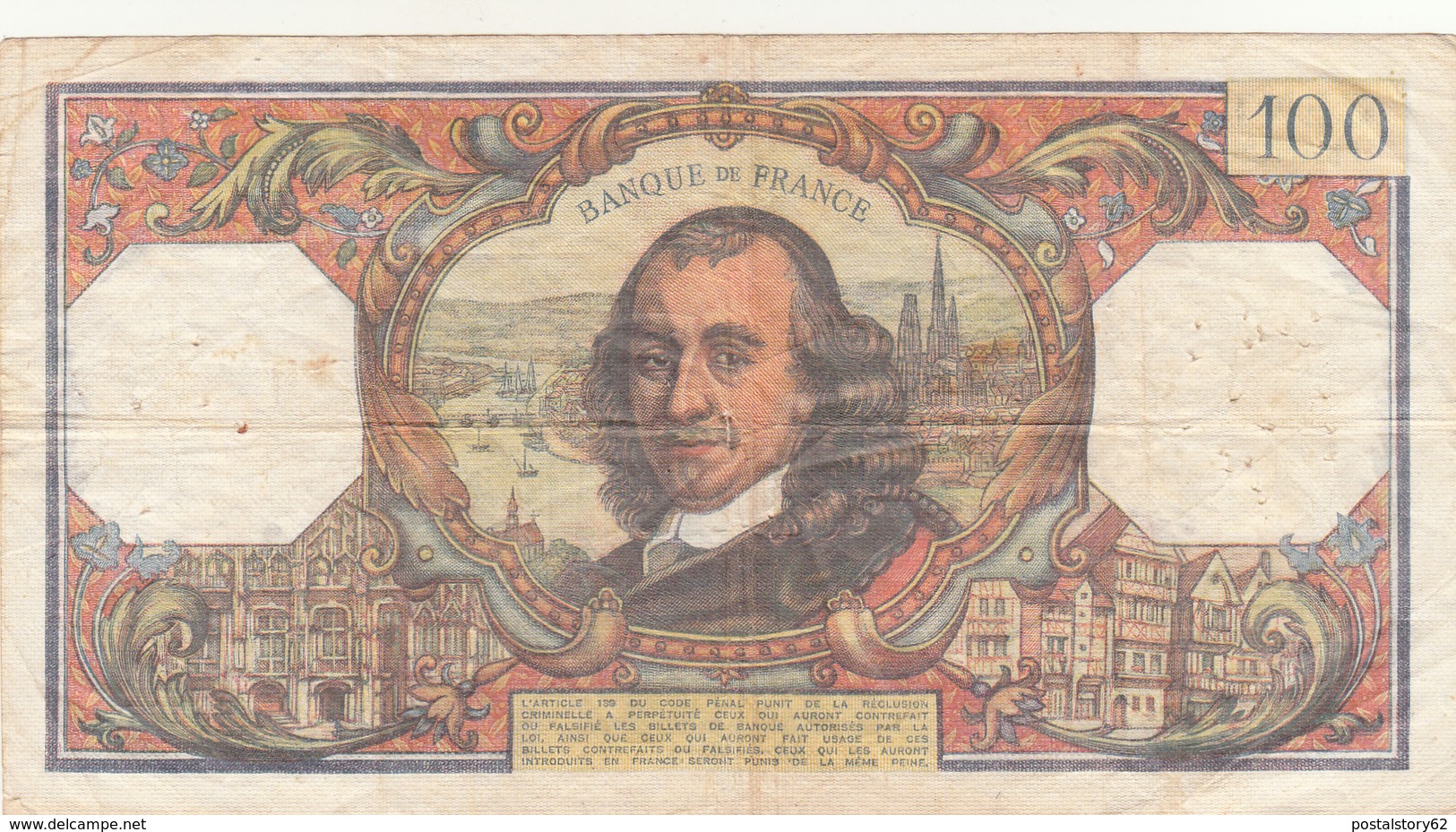 Francia, Banconota 100 Francs ( Pierre Corneille ) 1977 Qualche Piega Cons. BB - 100 F 1964-1979 ''Corneille''