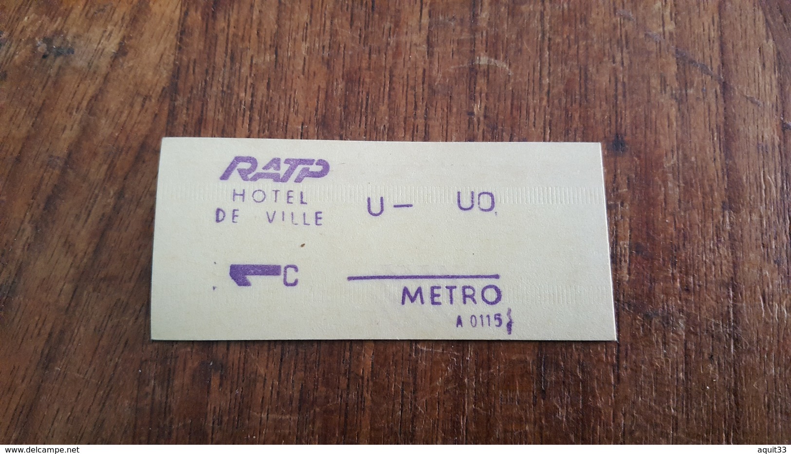 TICKET RATP METRO 1 CLASSE STATION HOTEL DE VILLE - Europa