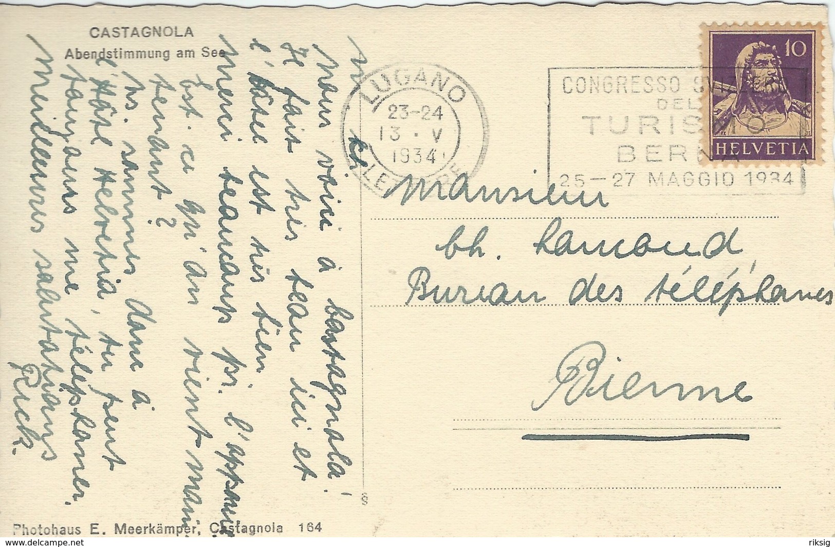 Castagnola. Abendstimmung Am See.  Card Used Lugano 1934   Switzerland. S-4460 - Agno