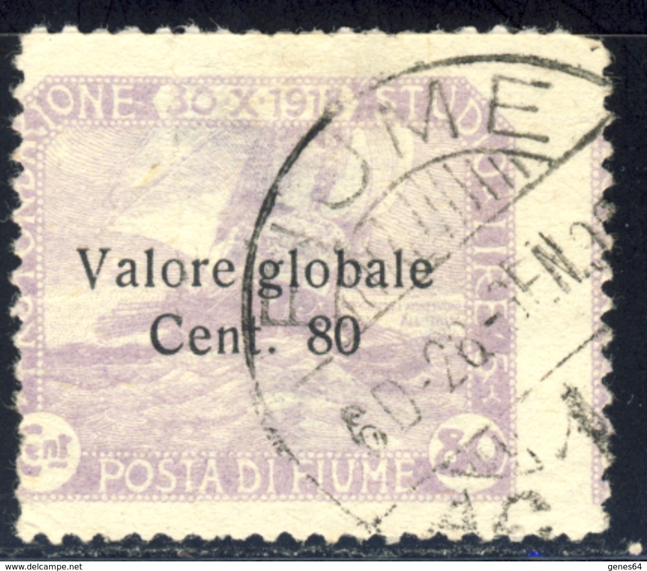 1920 - Pro Fondazione Studio Soprstampato Valore Globale 80 C./8o Cor Violetto Annullato Con Varieta' Stampa Spostata - Fiume