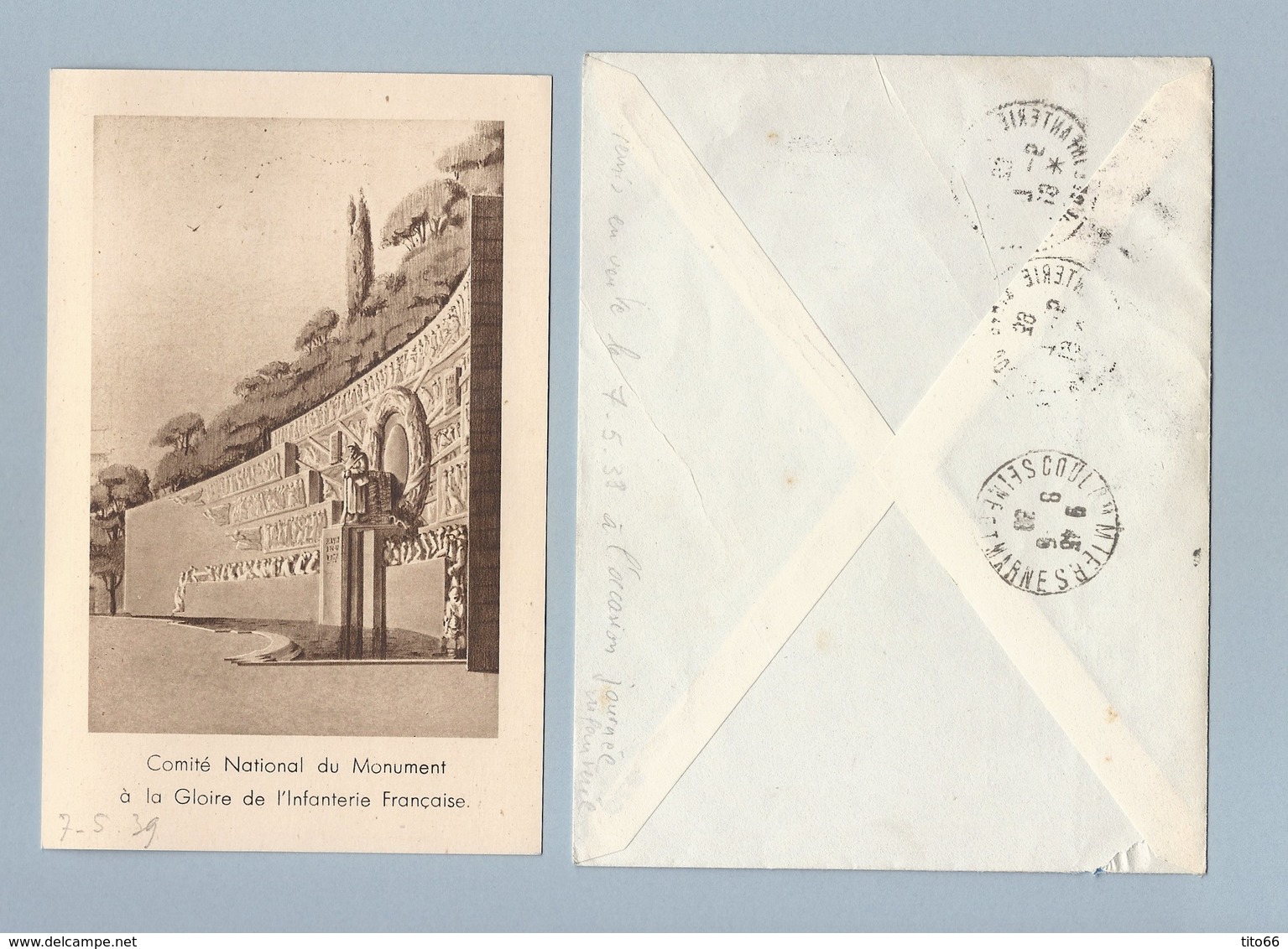 N°386/387 Journée De L Infanterie Sur Enveloppe Avec Sa Carte De Paris Vers Coulommiers 7/5/39 - 1921-1960: Période Moderne