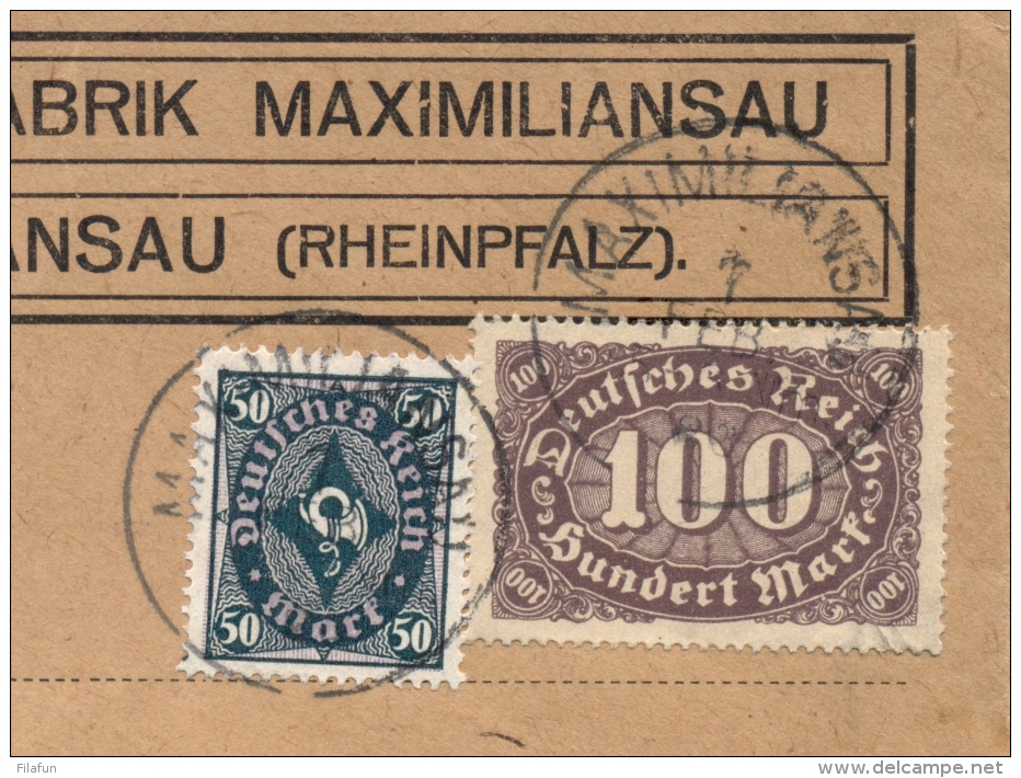 Deutsches Reich - 1923 - 100 M + 50M On Commercial Cover From Maximiliansau To Zürich / Schweiz - Brieven En Documenten