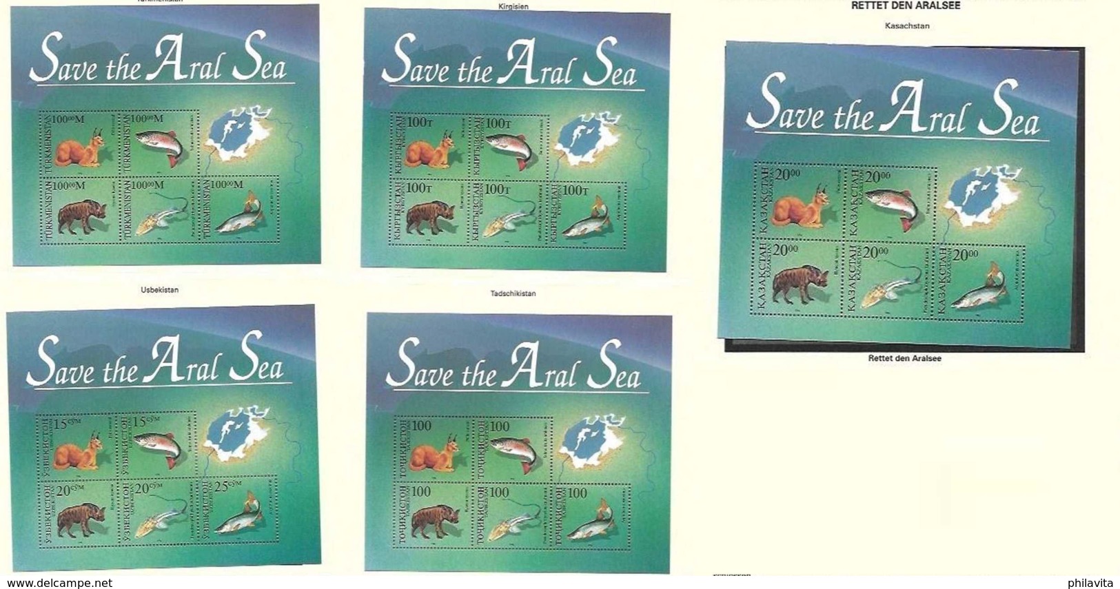 1996 Save Aral Sea - Joint Issue Of Kazakhstan, Uzbekistan, Tajikistan, Turmenistan And Kyrgistan Full 5 MS MNH** (hj18) - Gemeinschaftsausgaben