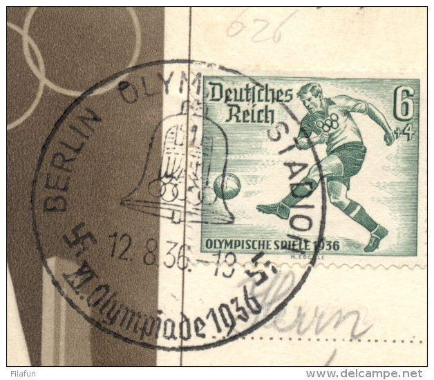 Deutsches Reich - 1936 - Olympic Games 6 Pf Fussbal On Special Card Sent To Friedland / Cechoslovakei - Brieven En Documenten