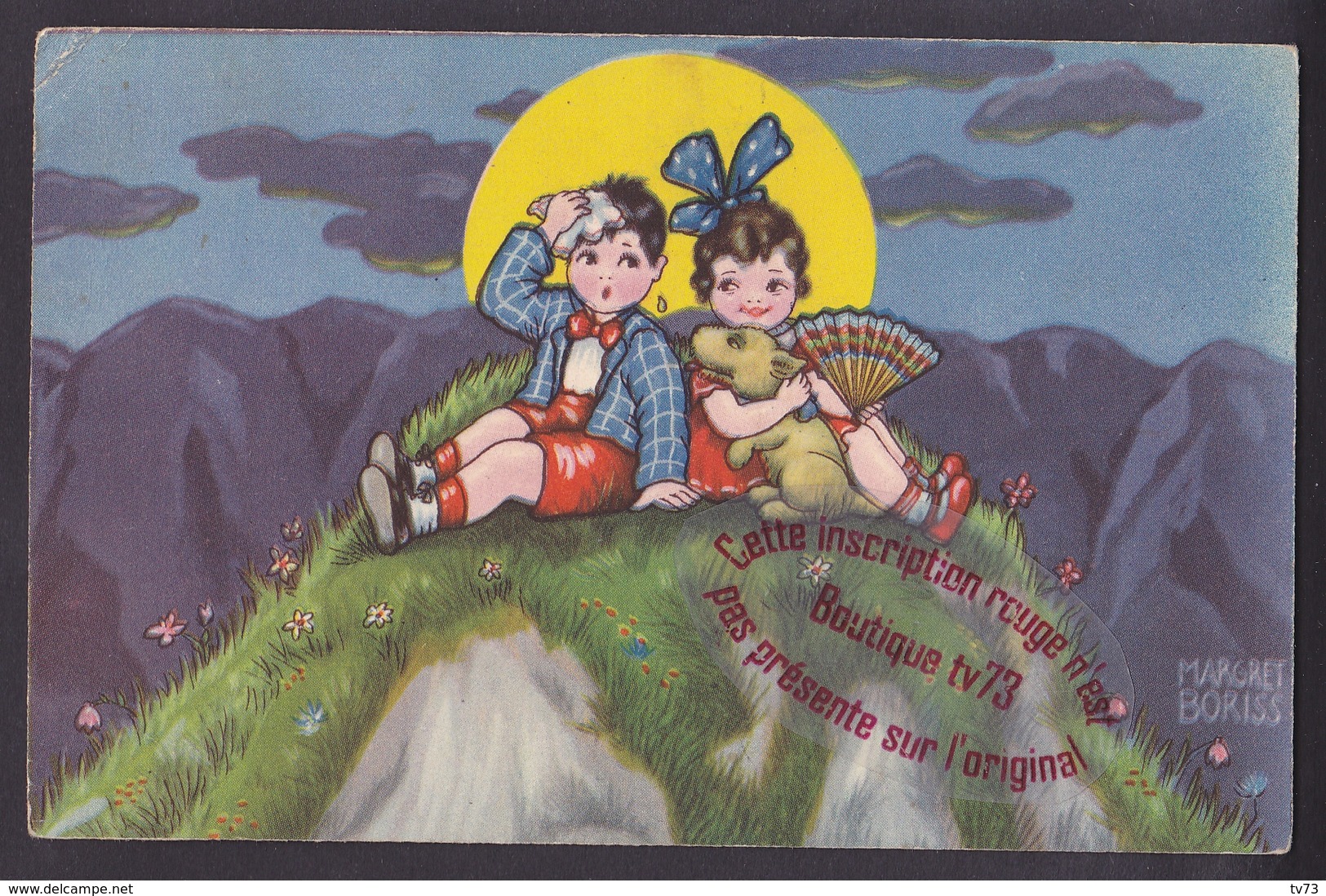 P489 - Margret Boriss -enfants Au Sommet D'une Montagne - Lune éventail -  Illustrateur - Boriss, Margret