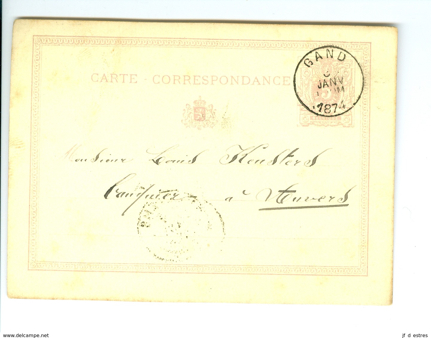 Carte Correspondance AS CàD Gand & Anvers 1874  Entier Postal Postwaardestuk Gent Verstraete à Louis Keusters Anvers - Postkarten 1871-1909