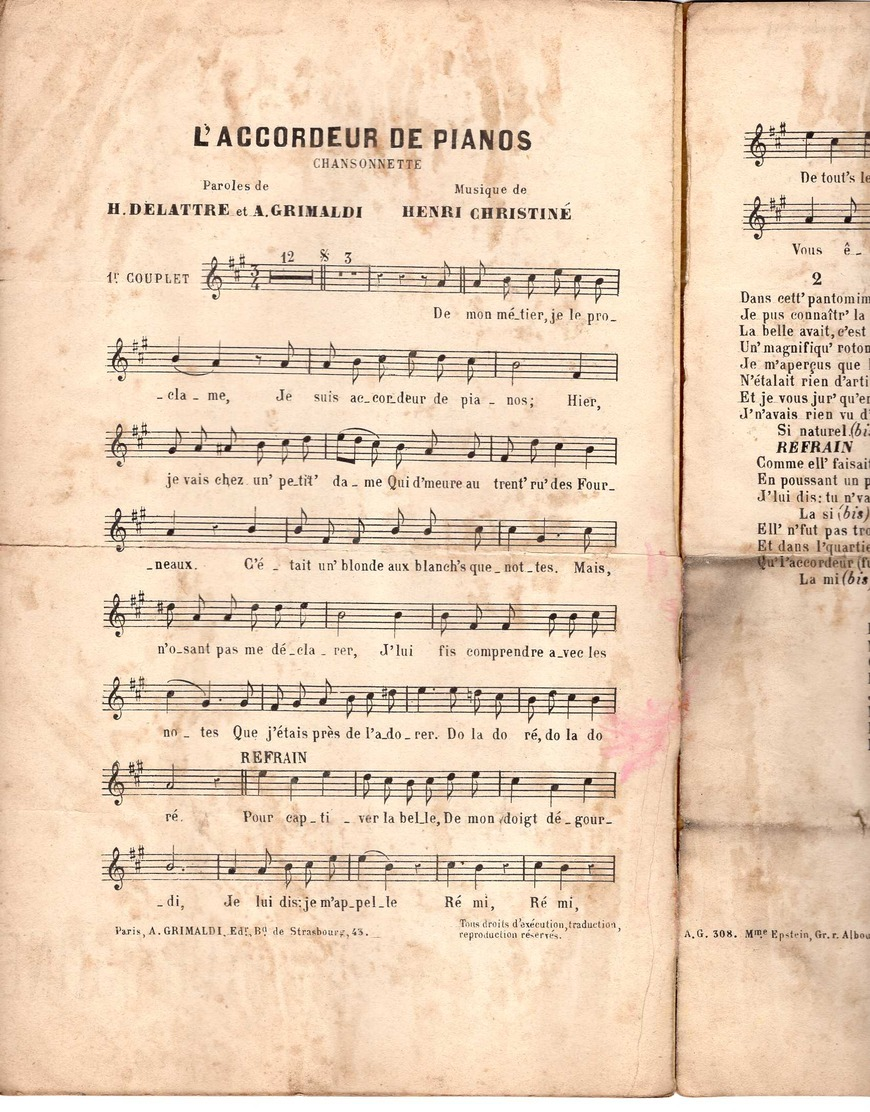 CAF CONC HUMOUR LGBT PARTITION XIX L'ACCORDEUR DE PIANO DELATTRE GRIMALDI HENRI CHRISTINÉ GOSSET STRIT - Other & Unclassified
