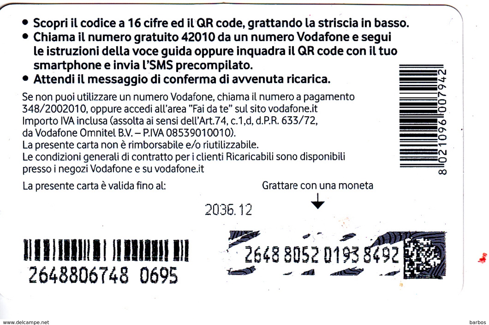 Italy , Ricarica Vodafone , Card ,  Used - Andere & Zonder Classificatie