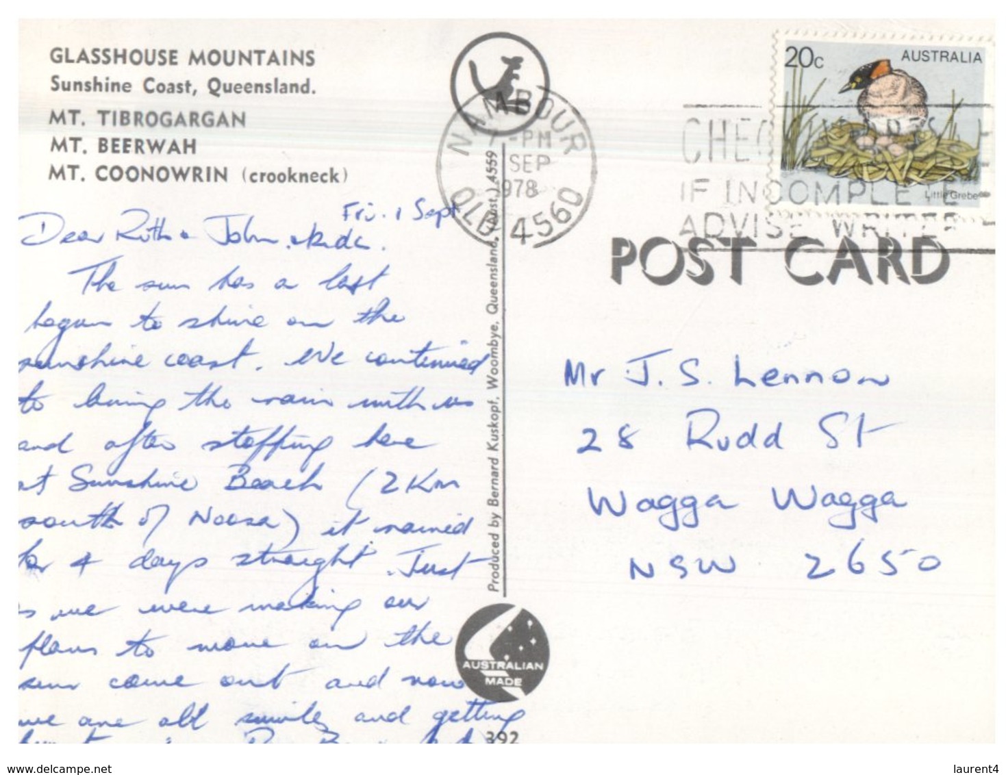 (800) Australia - (with Stamp At Back Of Postcard) QLD - Glasshouse Mountain - Sunshine Coast