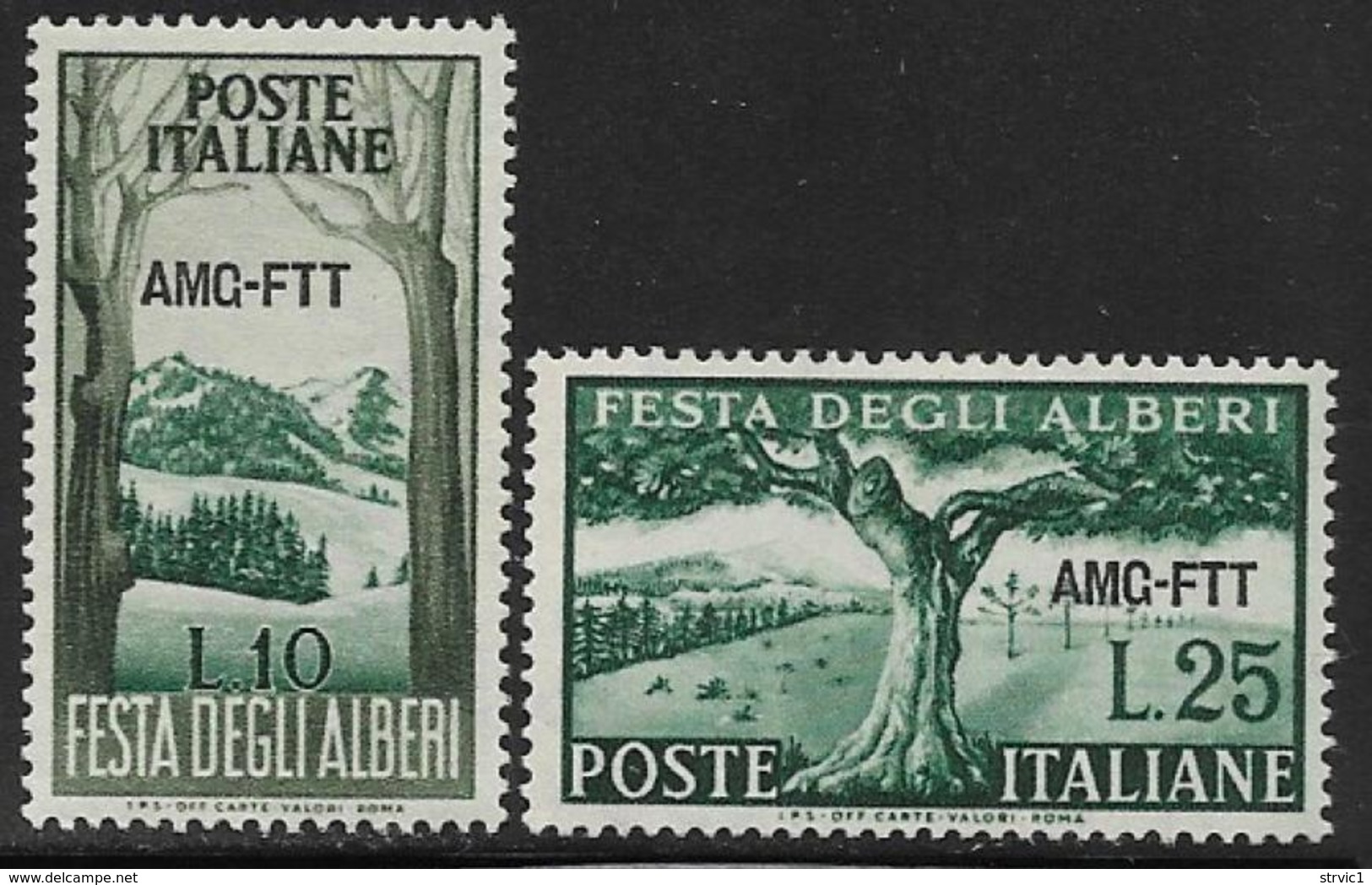 Trieste Zone A, Scott # 136-7 Mint Hinged Italy #592-3 Overprinted, 1951 - Mint/hinged