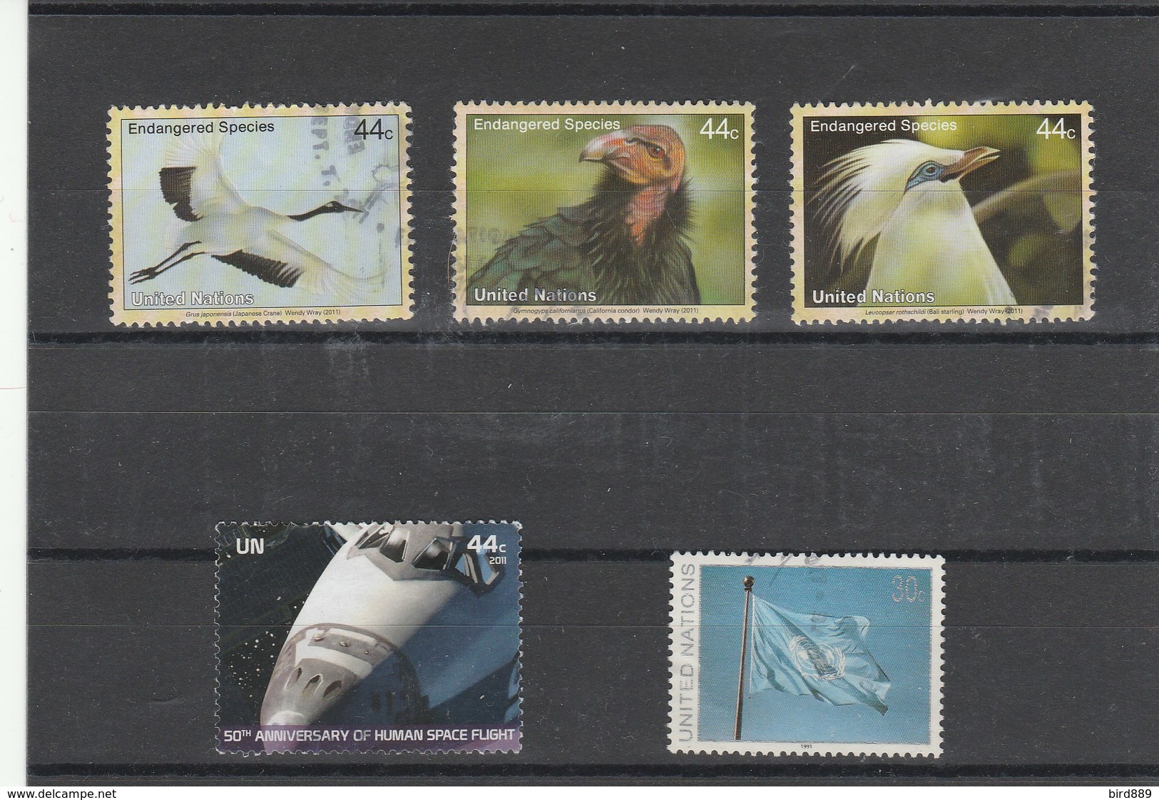 United Nations Bird Flag Shuttle Collection Of 5 Stamps Used - Verzamelingen & Reeksen