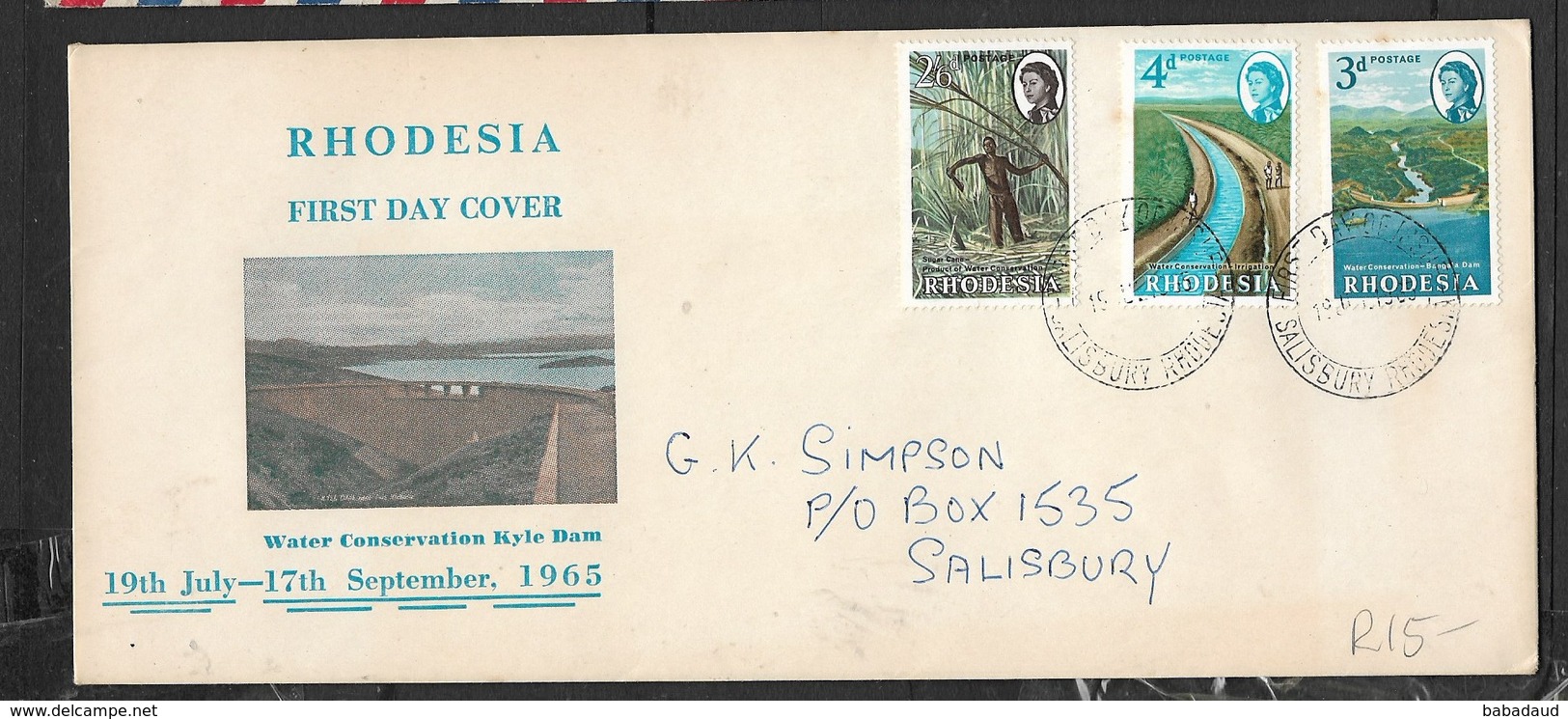 Rhodesia, First Day Cover, Water Conservation, SALISBURY S. RHODESIA 19 SE 65 > Salisbury - Rhodesia (1964-1980)