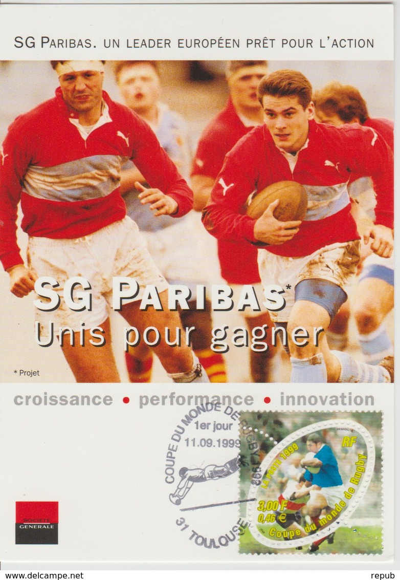 France Carte Maximum 1999 Rugby Avec Carte Com SG Paribas - 1990-1999