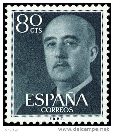 ESPAÑA AÑO 1955 EDIFIL 1152 ** MNH - GENERAL FRANCO - 80 Cts -  Sello Nuevo Sin Señal De Fijasellos - Nuevos