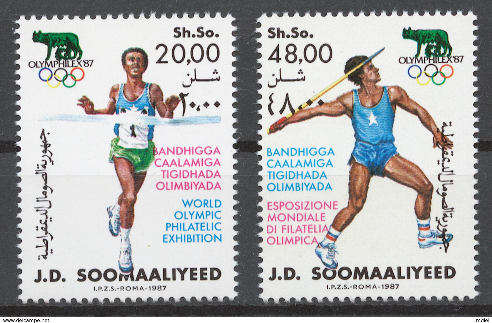 Somalia 1987 Mi# 398-99** WORLD OLYMPIC PHILATELIC EXHIBITION OLYMPHILEX '87 - Somalie (1960-...)