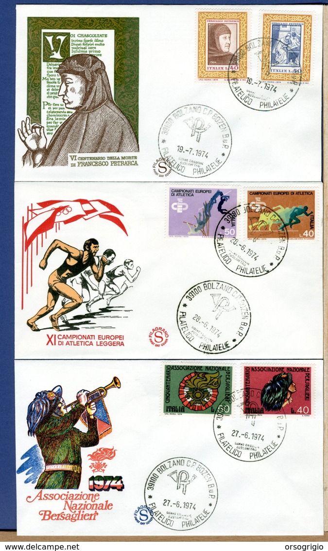 ITALIA - FDC FILAGRANO 1974 -  PETRARCA - CAMPIONATI ATLETICA LEGGERA - BERSAGLIERI - FDC