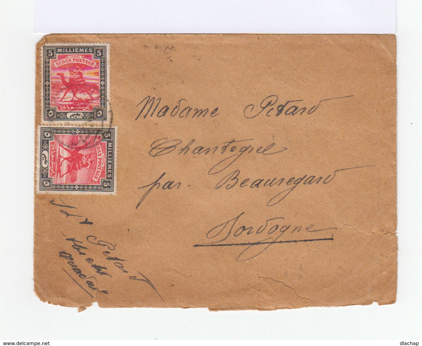 Sur Enveloppe Deux Timbres Soudan Méharistes Postiers 5 C. Noir Et Rose. CAD 1920. (745) - Soudan (...-1951)