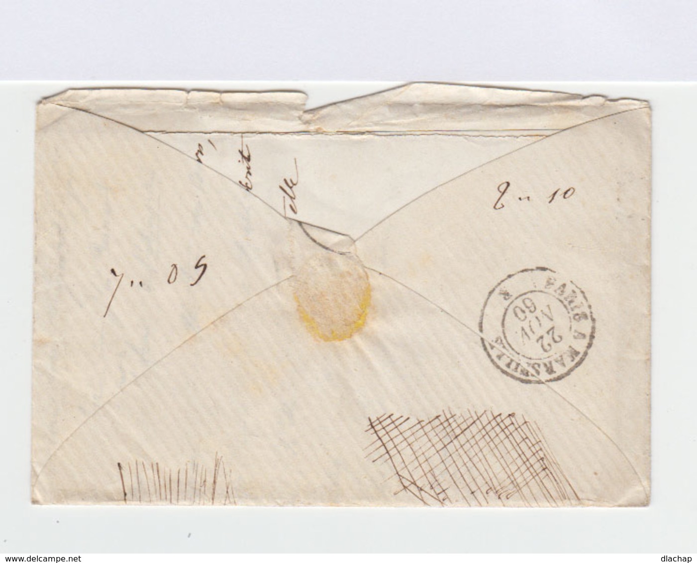 Sur Enveloppe Second Empire Napoléon III Type I 20 C. Bleu. Oblitération Losange. CAD Paris 1860. (746) - 1849-1876: Période Classique