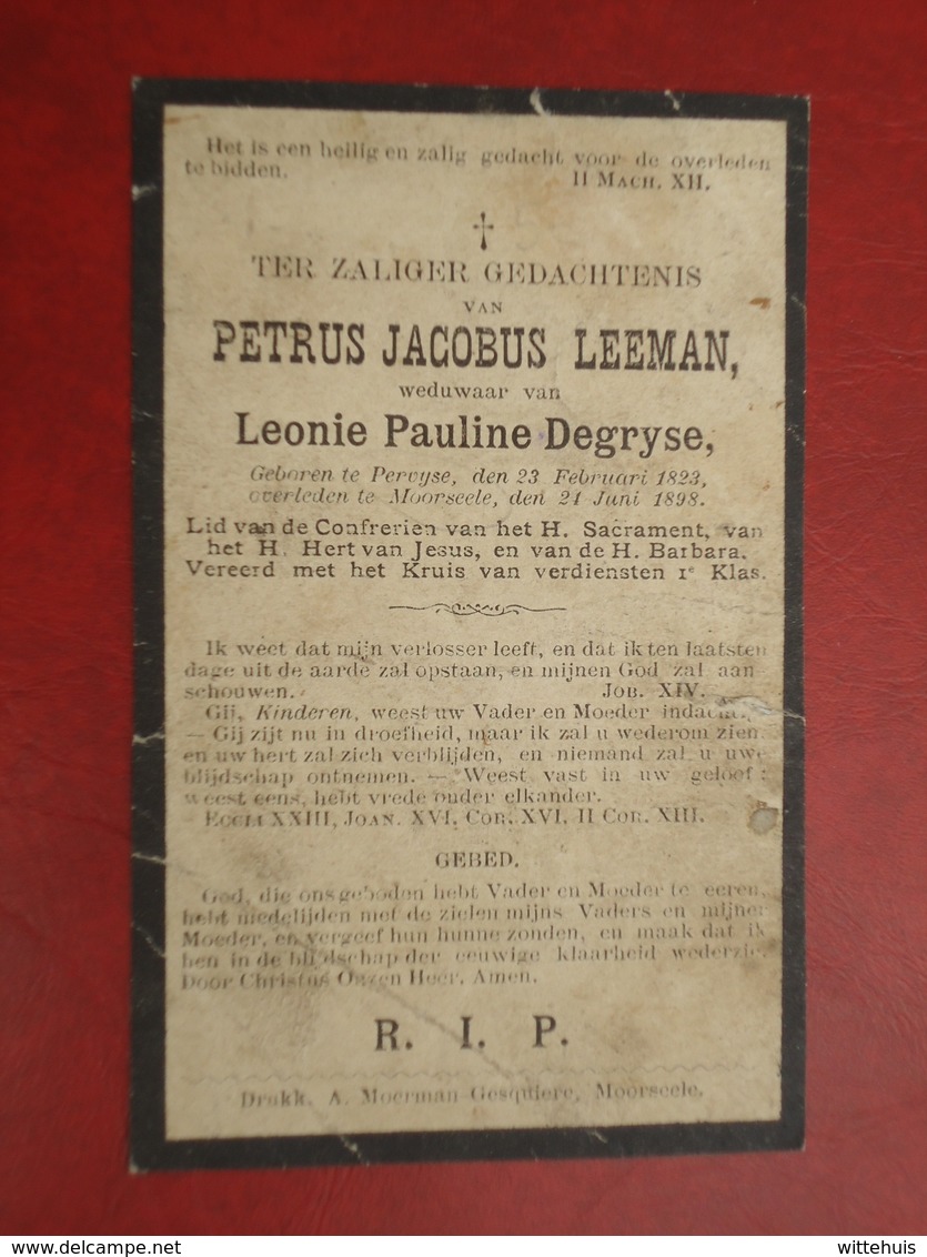 Petrus Leeman - Degryse Geboren Te Pervyse 1823  En Overleden Te Moorseele  1898  (2scans) - Religion & Esotérisme