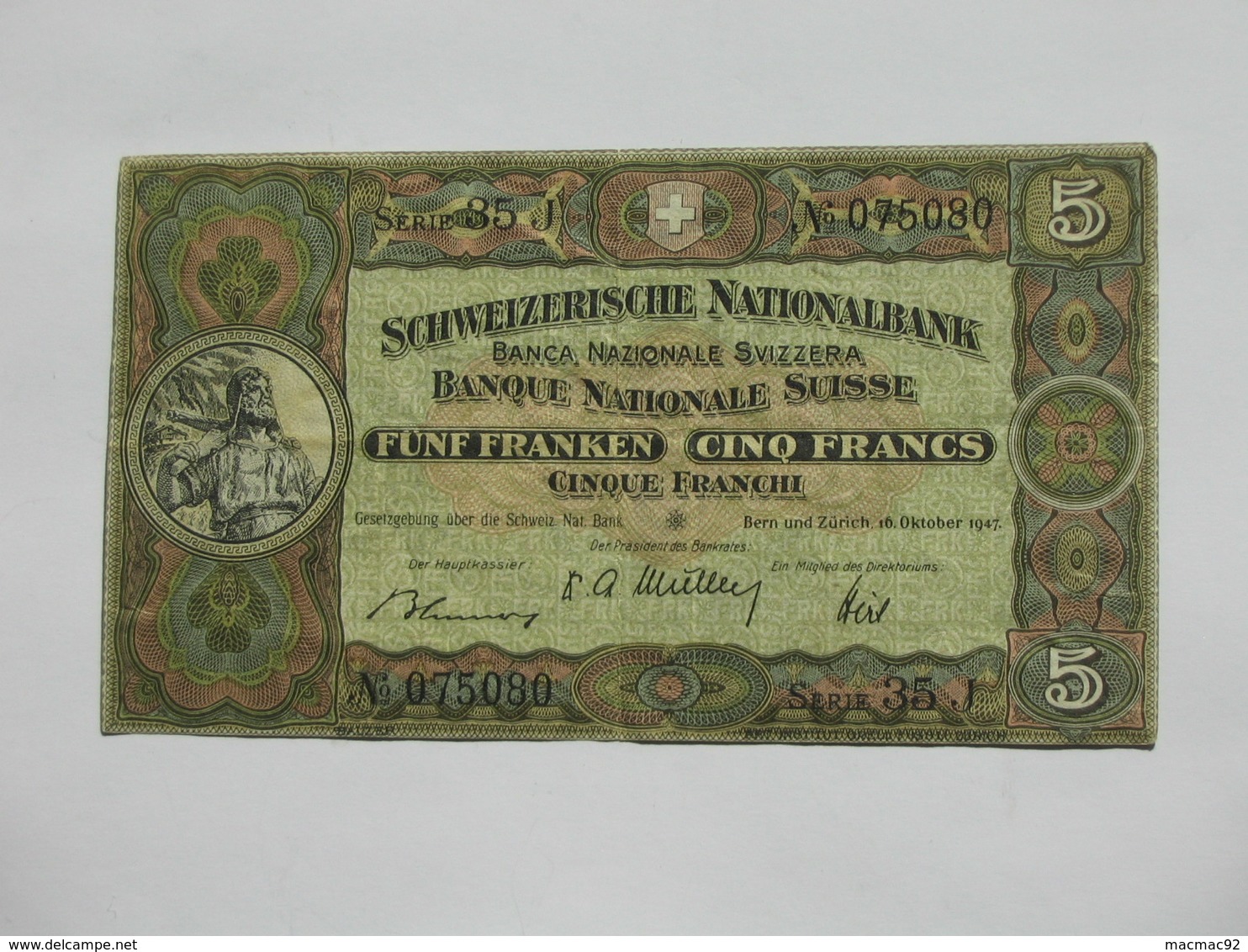 Assez RARE  !!!   5 Frs Suisse 1947 - Banque National SUISSE   **** EN ACHAT IMMEDIAT **** - Suisse