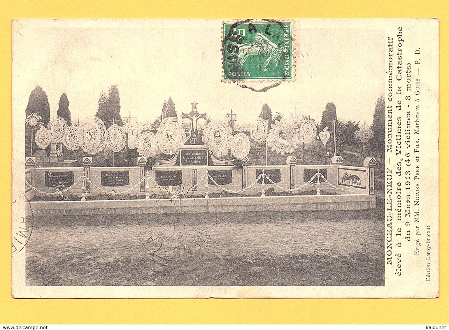 Carte Postale En Noir & Blanc " Monument Commémoratif Des Victimes De La Catastrophe Du 9/3/1913 " à MONCEAU-LE-NEUF - Autres & Non Classés