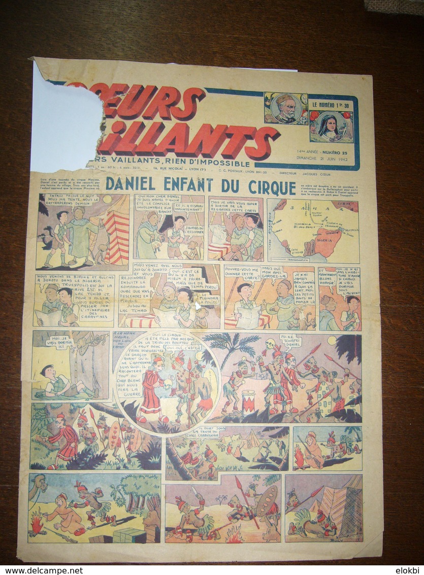 Cœurs Vaillants N°25 Du 21 Juin 1942 - Numéro Contenant La Première Planche De "Tintin Et Le Crabe Au Pinces D'or" - Other Magazines