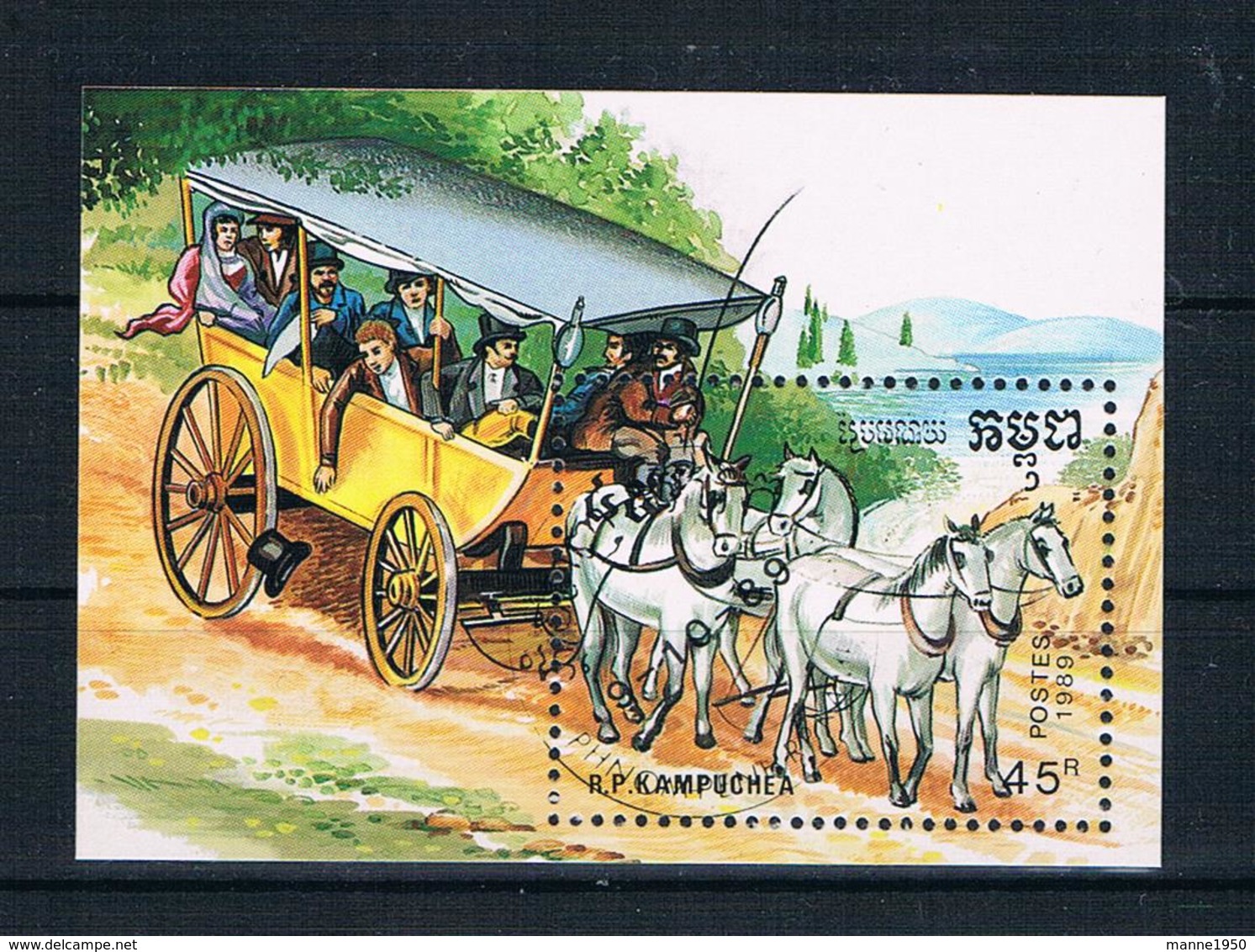 Kambodscha 1989 Pferdekutsche Block 168 Gestempelt - Cambodia