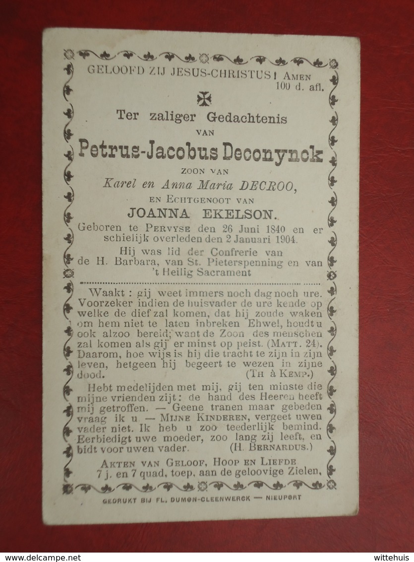 Petrus Deconynck - Ekelson Geboren Te Pervyse 1840  En Overleden  1904  (2scans) - Religion & Esotérisme