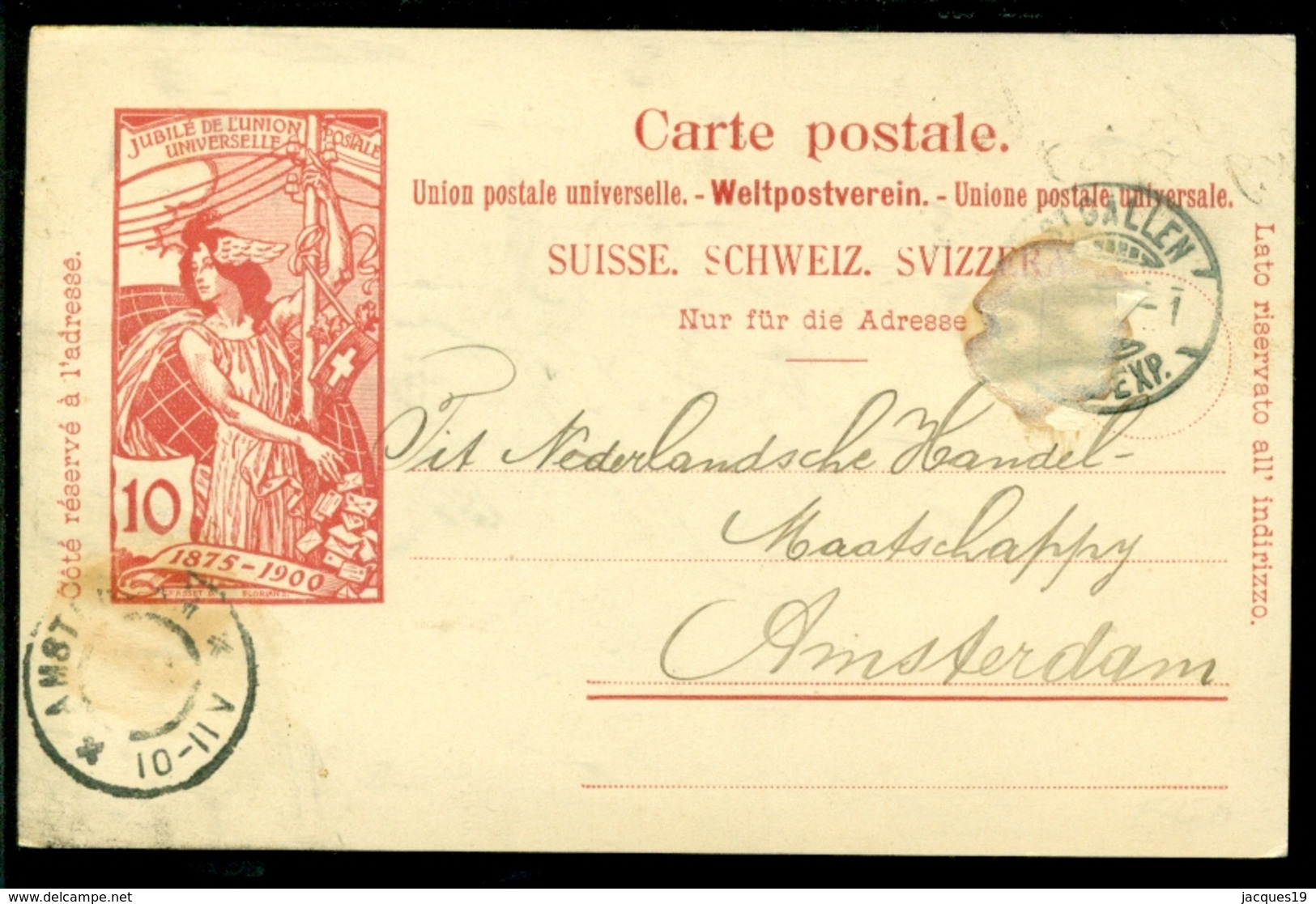 Switserland 1900 (?) From St. Gallen To Amsterdam - Interi Postali