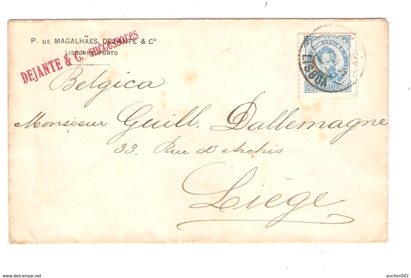 PR6050/ Portugal Cover Dejante & C° Lisboa - Porto C.Lisboa 1891 To Liège Belgium - Lettres & Documents