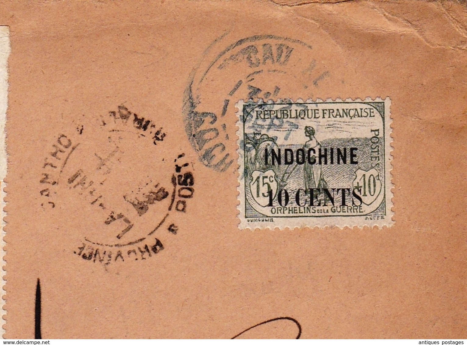 Indochine 1931 Cochinchine Cần Thơ Vietnam Banque De L'Indochine Orphelins De La Guerre Surcharge Indochine Poste Rurale - Lettres & Documents