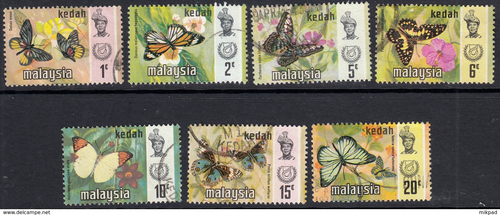 Kedah 1971 Litho Butterflies Set SG 124-130 - Used - Kedah