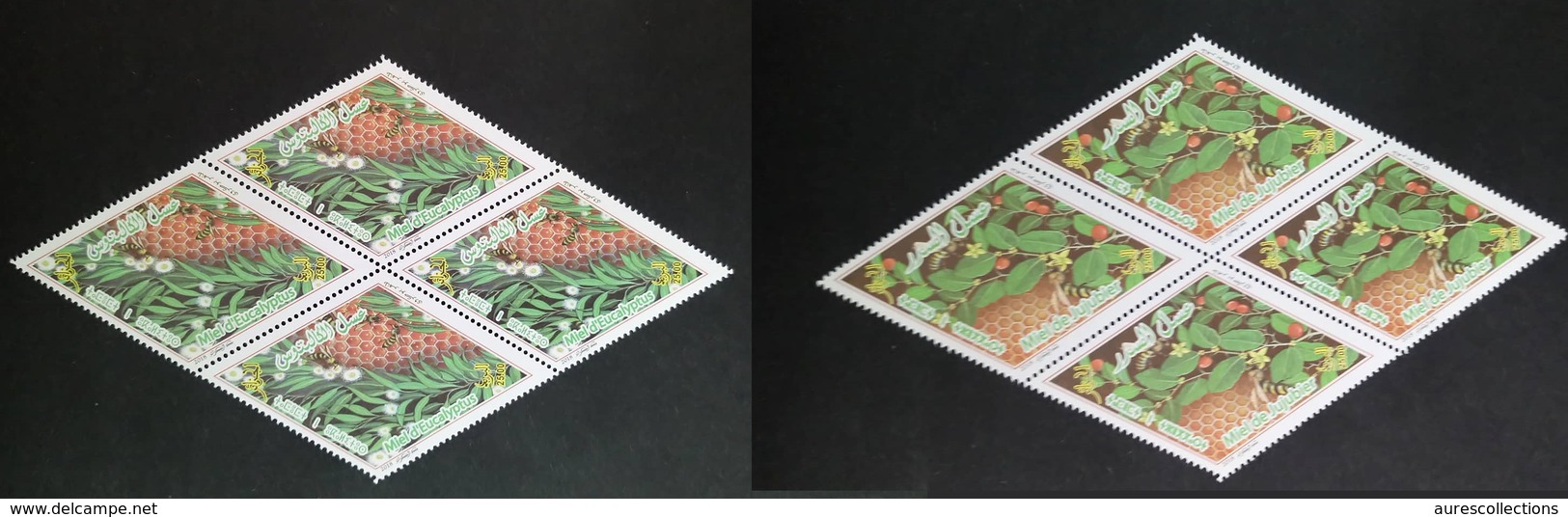 ALGERIE ALGERIA 2018 - BEES ABEILLES BIENEN MIEL HONEY INSECTES INSECTS ODD SHAPE LOSANGE DIAMOND - BLOC BLOCK OF 4 MNH - Abeilles