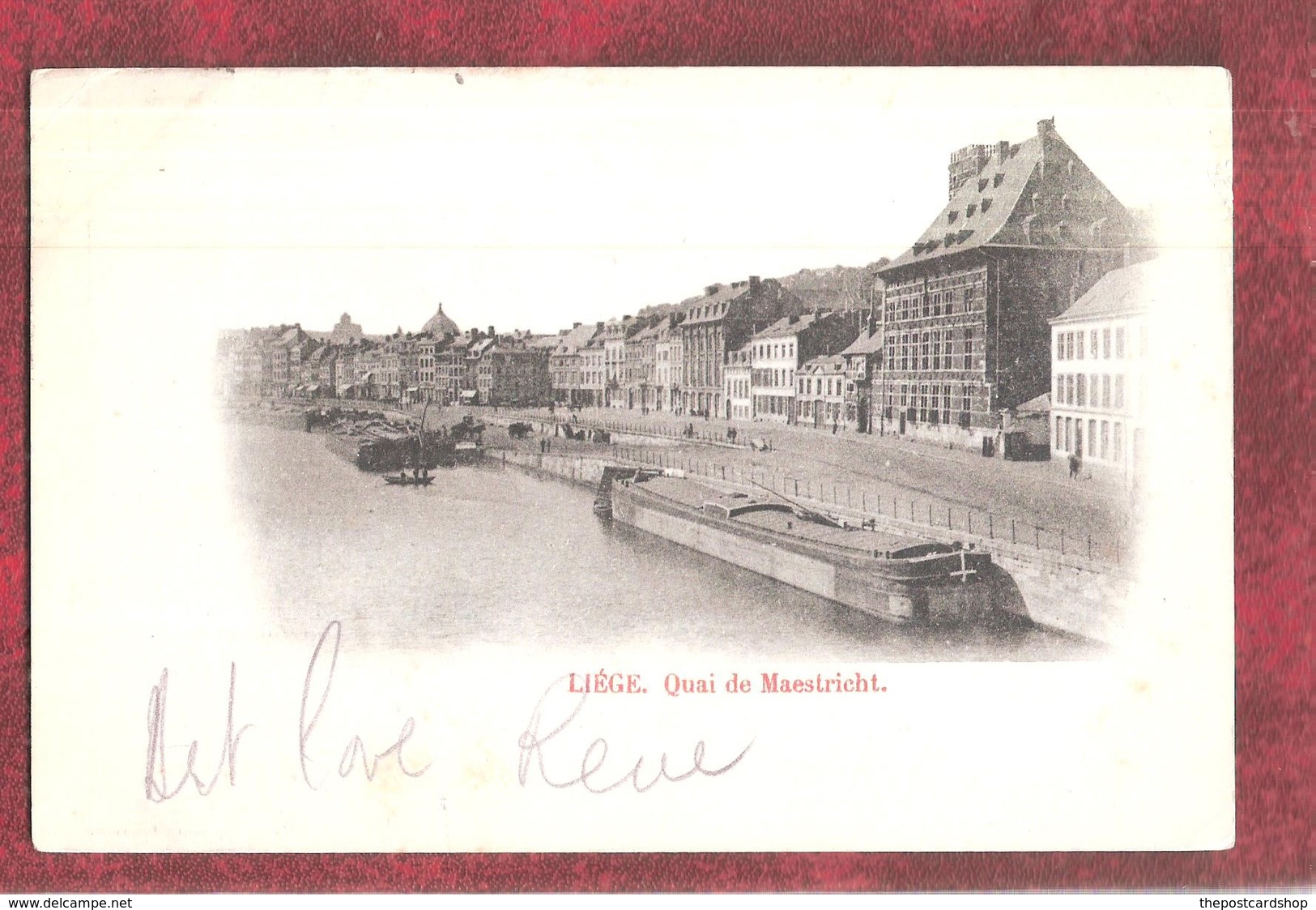 Liège La Meuse 1902 ? POSTMARK SENT TO ENGLAND Quai De Maestricht Barge Stamp Leopold II "Big Beard" -oblit. Liège - Liege