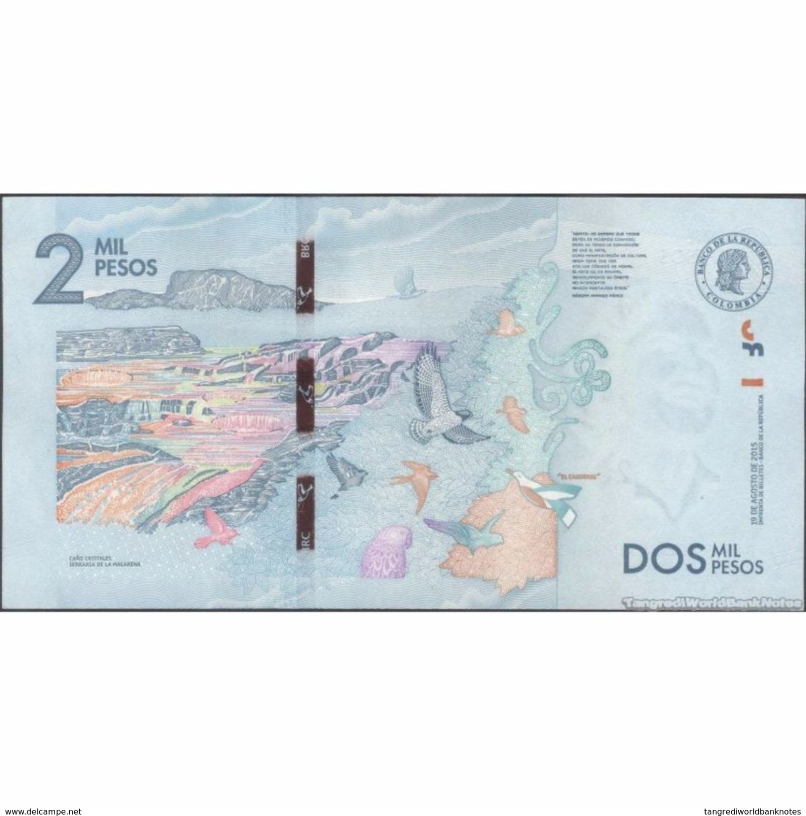 TWN - COLOMBIA 458a - 2000 2.000 Pesos 19.8.2015 Prefix AA UNC - Colombie