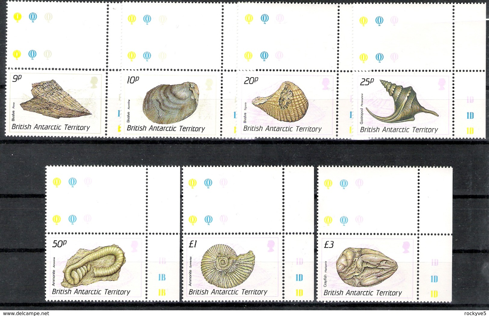 British Antarctic Territory 1990 Fossil Definitives Gutter Singles MNH CV £33.25 (2 Scans) - Unused Stamps