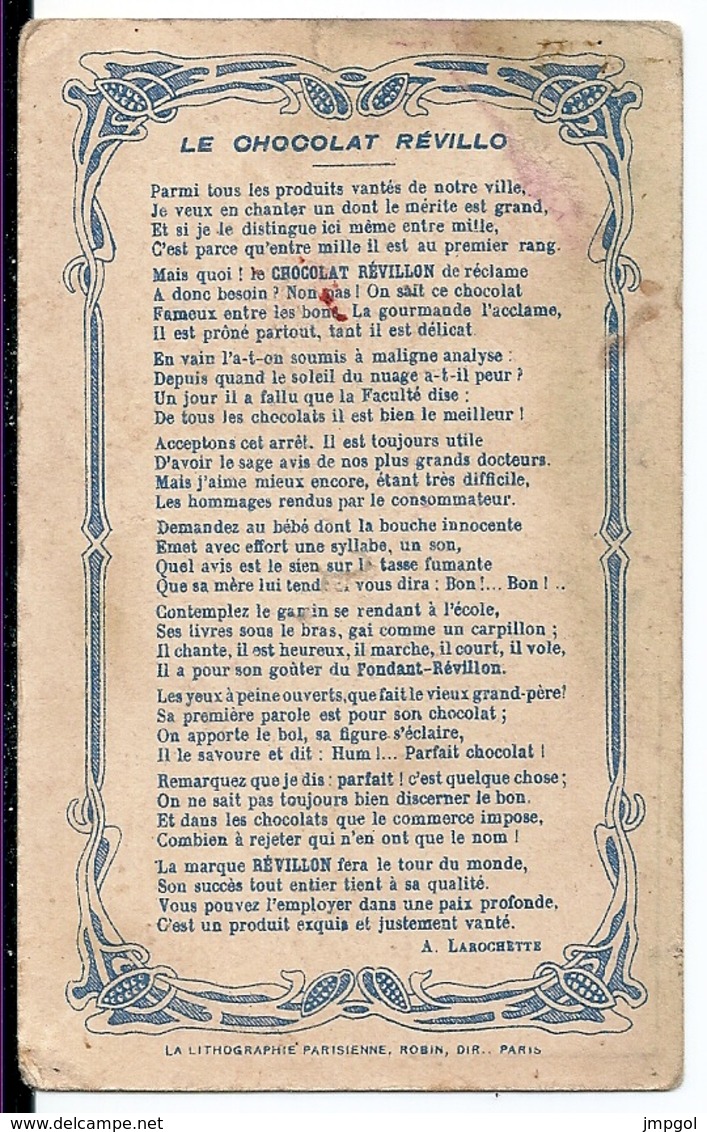 Chromos Chocolat Révillon Cartes à Jouer "Sept De Trèfle Argent Trouvé" - Revillon