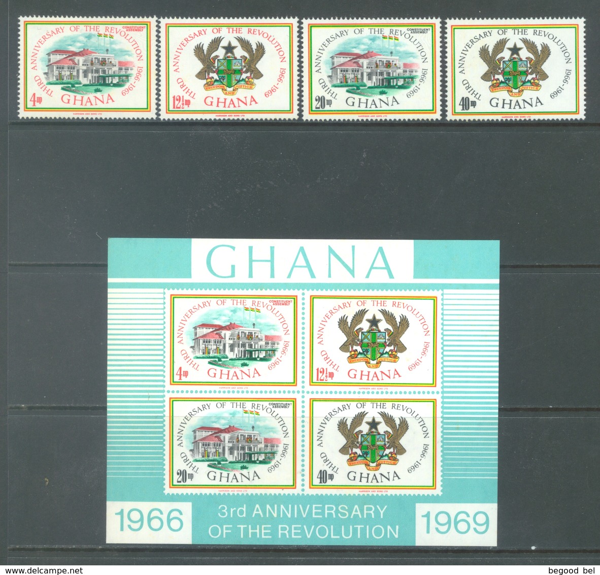 GHANA - 1969 - MNH/** - 3rd ANNIVERSARY OF THE REVOLUTION  - Yv 340-343 BLOC 34 - Lot 17909 - Ghana (1957-...)